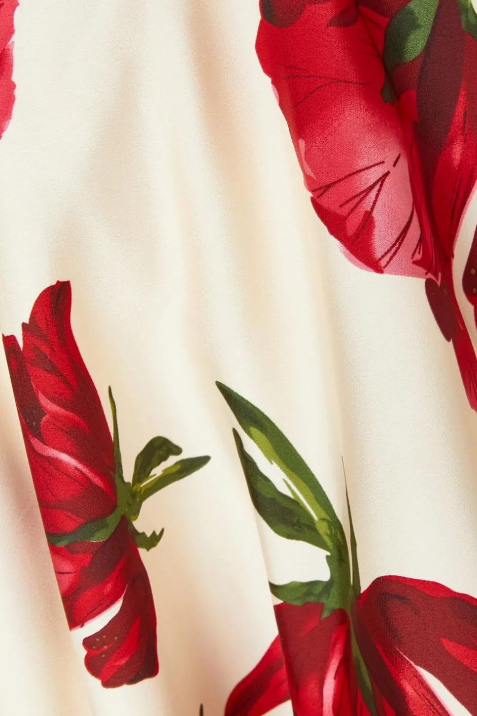 Quiz Cream Satin Rose Print Midi Dress Clearance