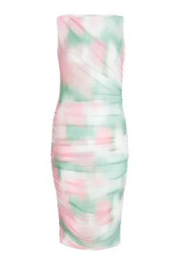 Quiz Cream Smudge Print Ruched Midi Dress Clearance