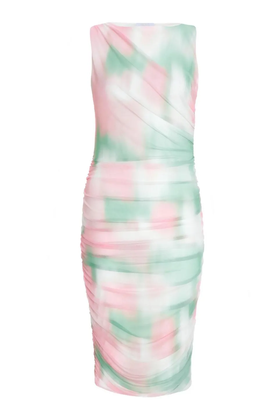 Quiz Cream Smudge Print Ruched Midi Dress Clearance