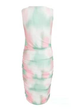 Quiz Cream Smudge Print Ruched Midi Dress Clearance