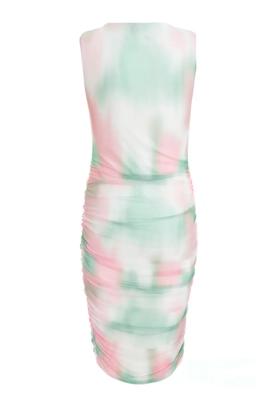 Quiz Cream Smudge Print Ruched Midi Dress Clearance