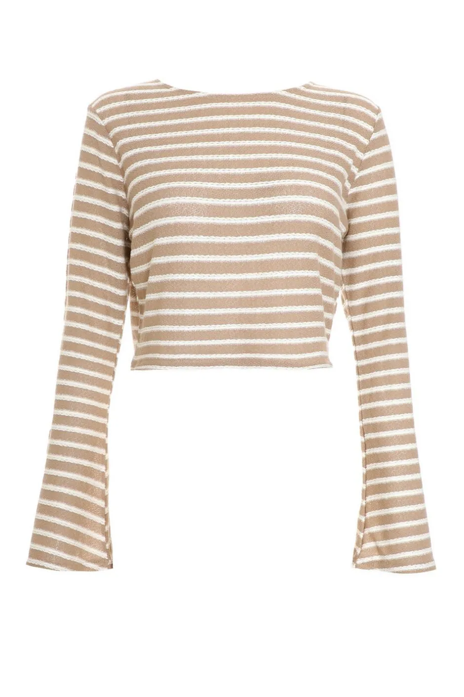 Quiz Cream Stripe Long Sleeve Crop Top Discount