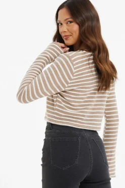 Quiz Cream Stripe Long Sleeve Crop Top Discount