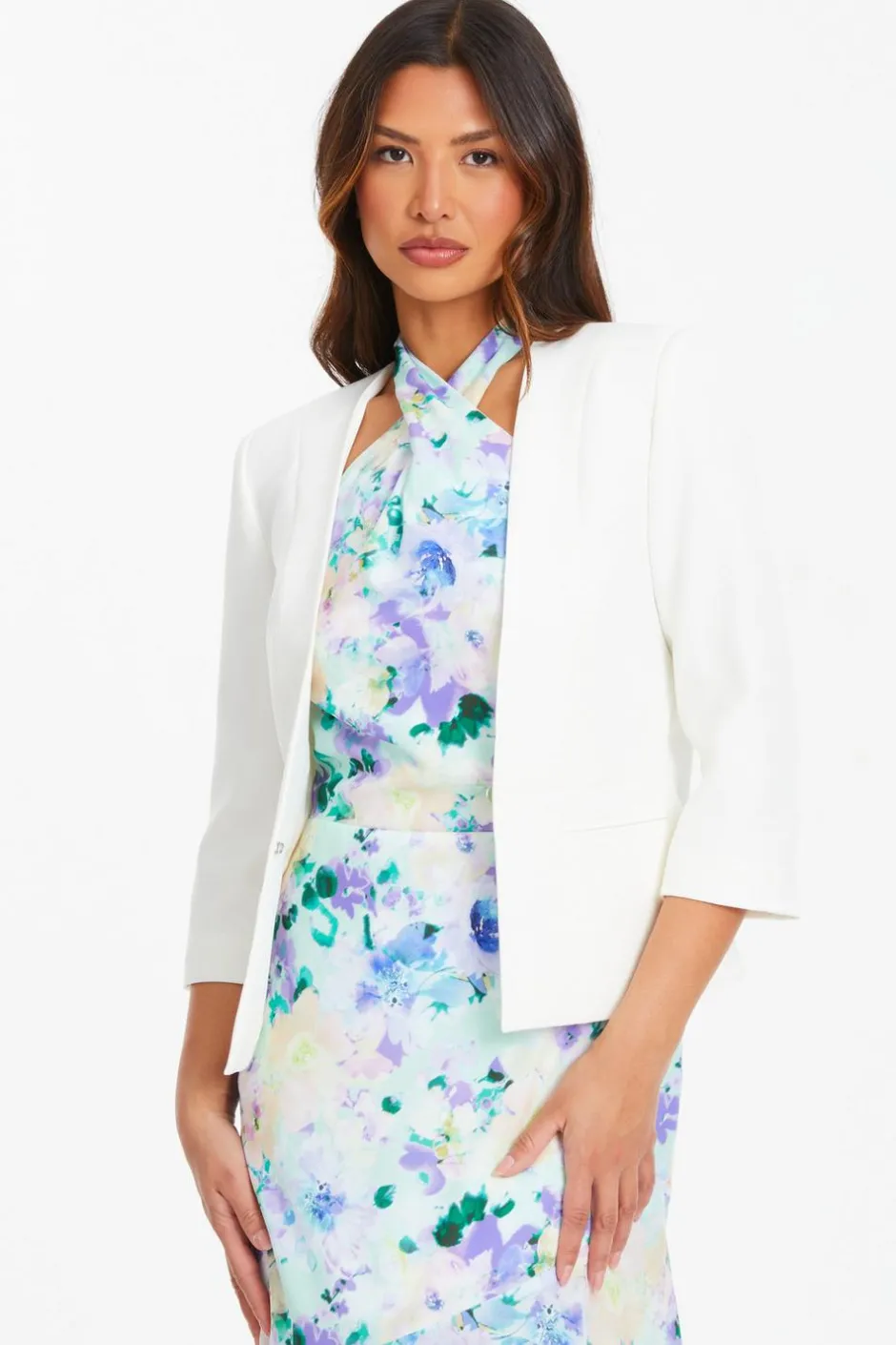 Quiz Tailored Cropped Blazer Cream Hot