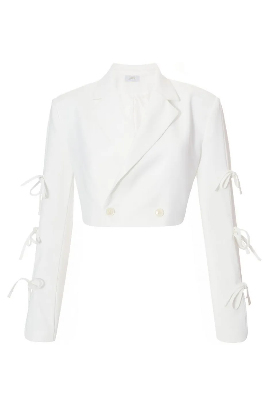 Quiz Tie Sleeve Cropped Blazer Cream New