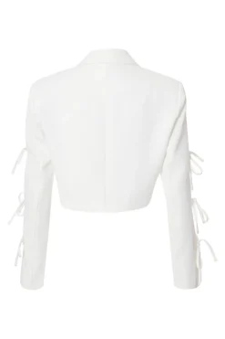 Quiz Tie Sleeve Cropped Blazer Cream New
