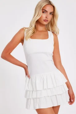 Quiz Tiered Mini Dress Cream Best