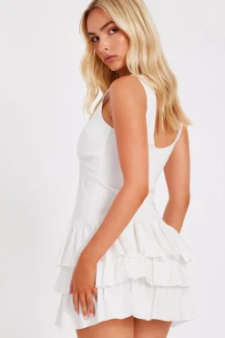 Quiz Tiered Mini Dress Cream Best