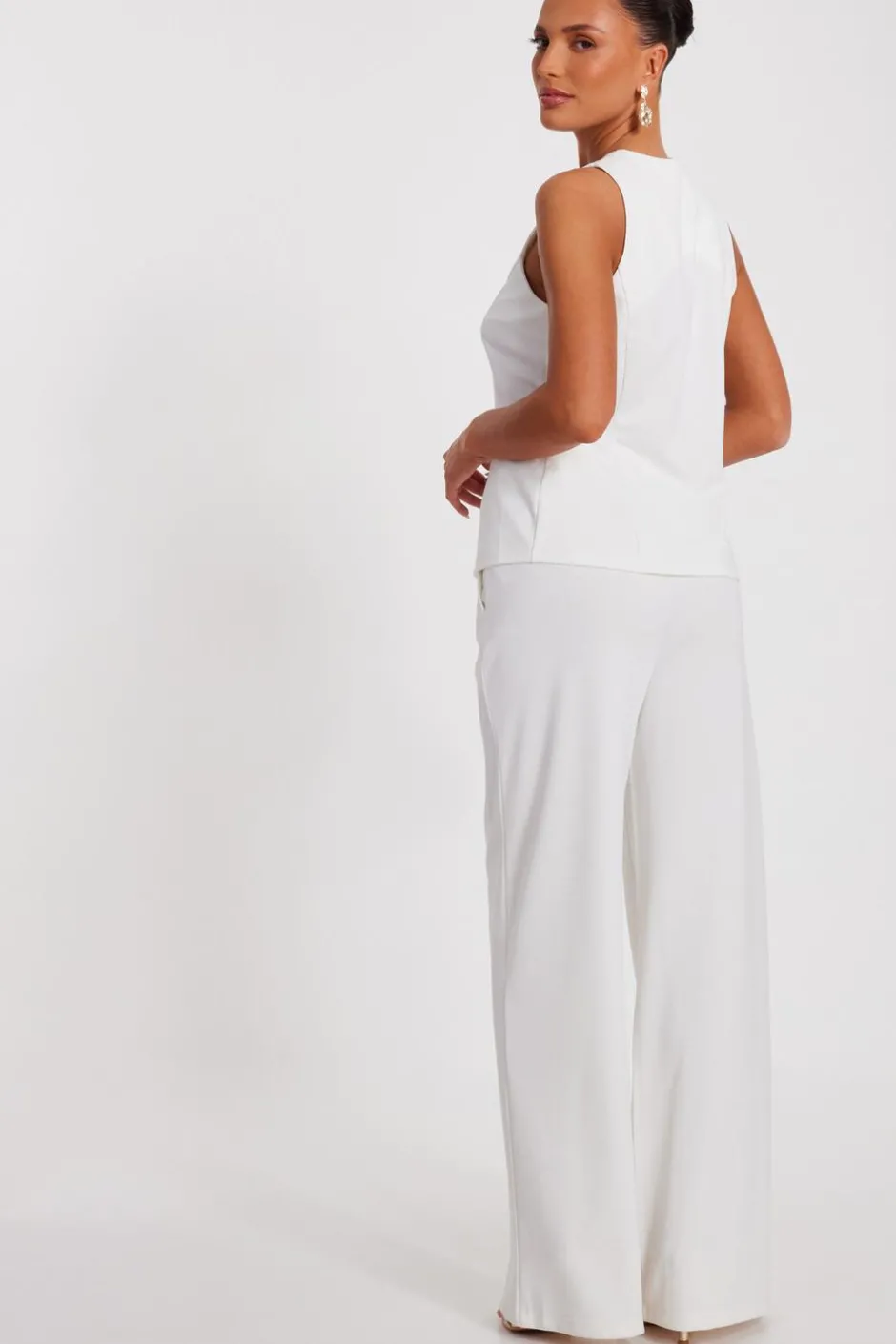 Quiz Cream Wide Leg Trousers New