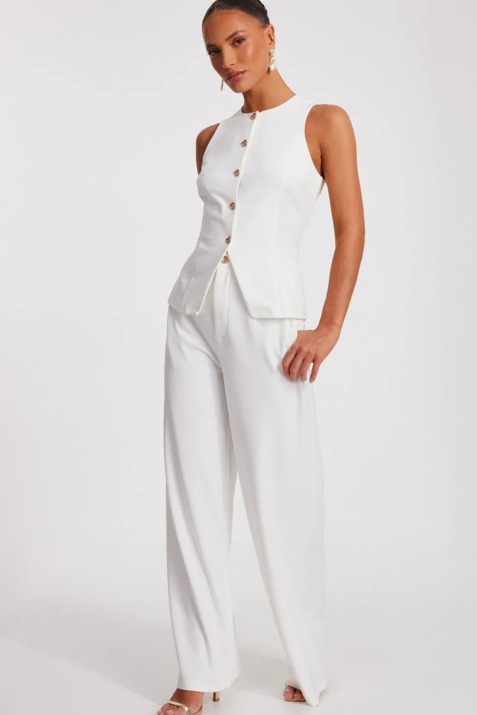 Quiz Cream Wide Leg Trousers New