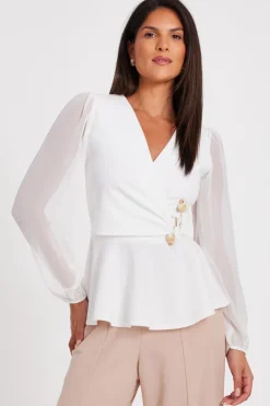Quiz Cream Wrap Front Buckle Top Hot