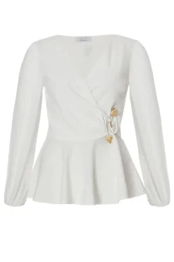 Quiz Cream Wrap Front Buckle Top Hot