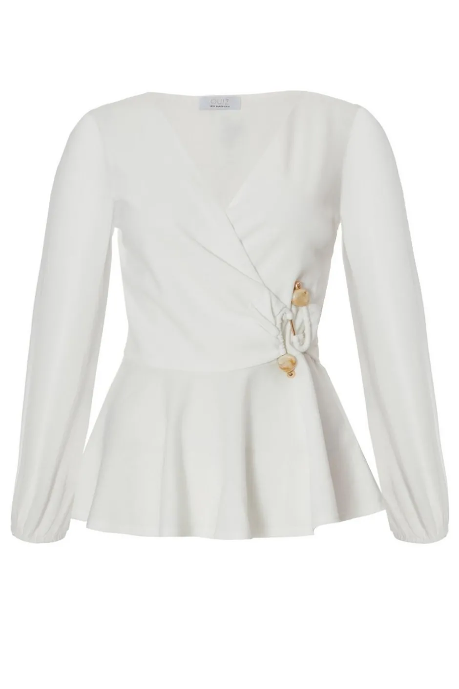 Quiz Cream Wrap Front Buckle Top Hot