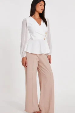 Quiz Cream Wrap Front Buckle Top Hot