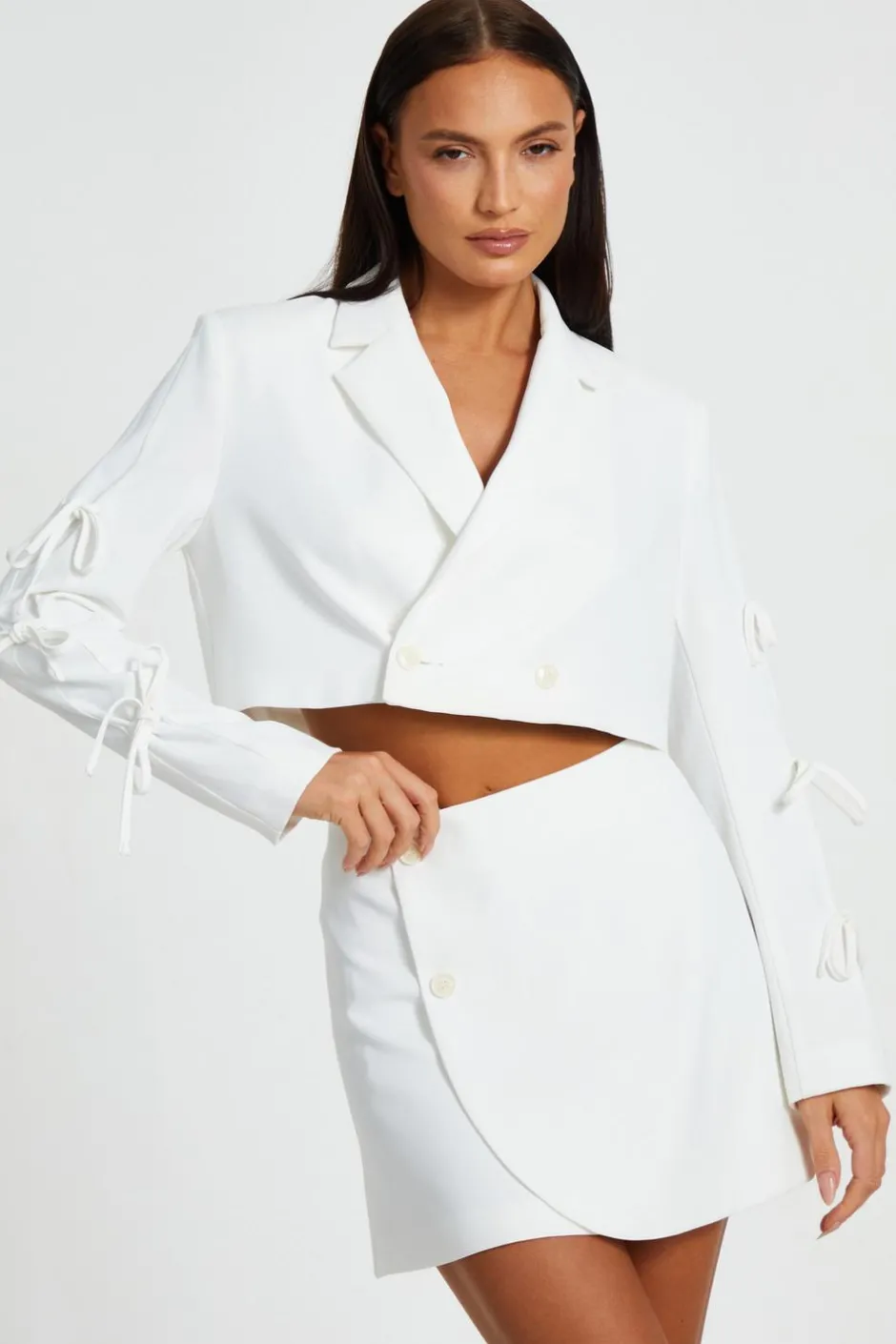 Quiz Cream Wrap Mini Skirt Outlet