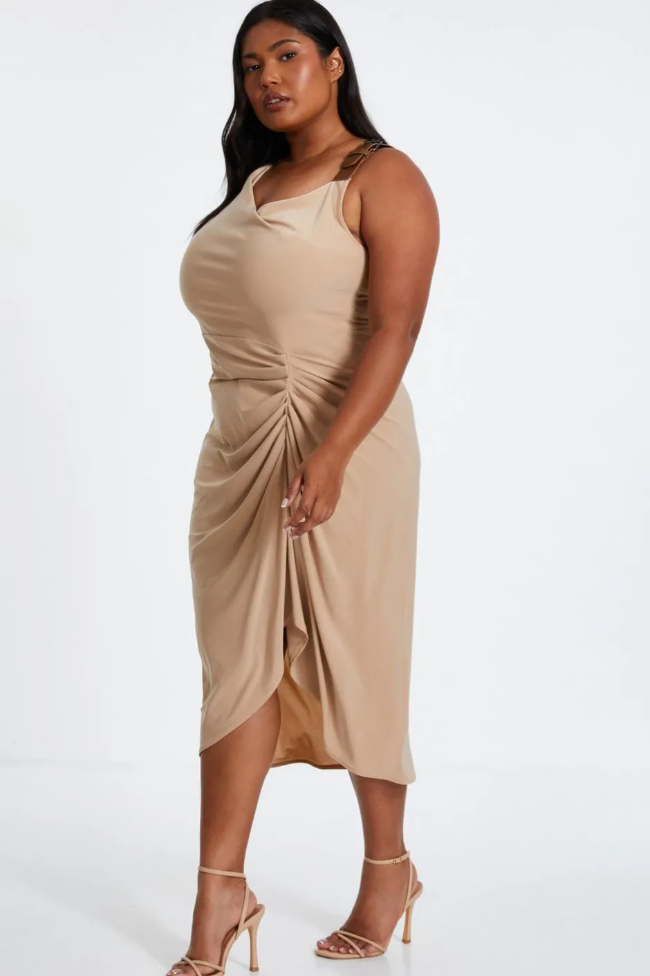 Quiz Curve Asymmetric Buckle Midi Dress Outlet