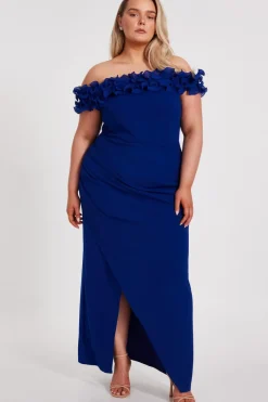 Quiz Curve Bardot Ruffle Maxi Dress Hot