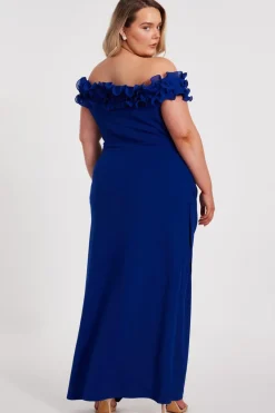 Quiz Curve Bardot Ruffle Maxi Dress Hot