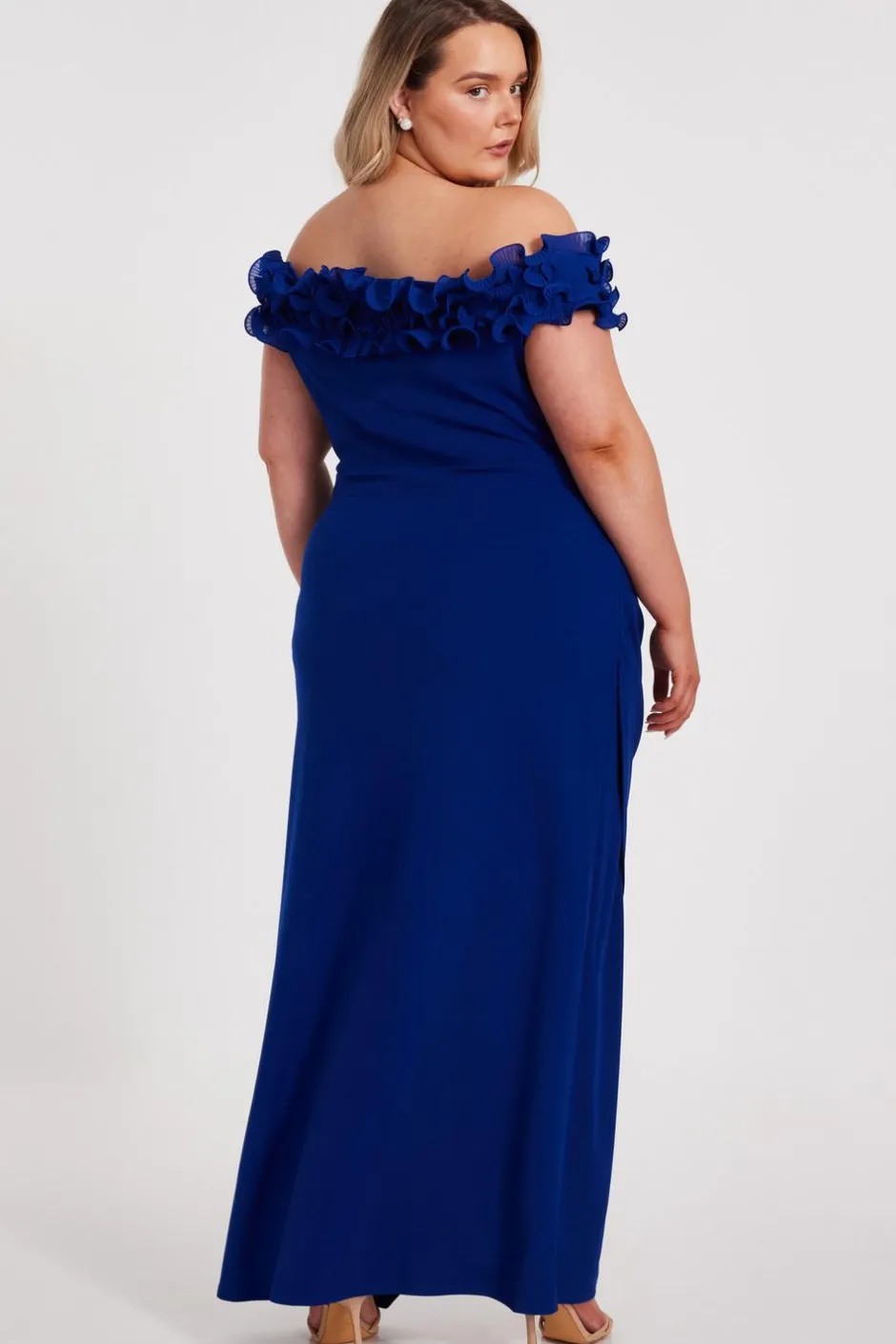 Quiz Curve Bardot Ruffle Maxi Dress Hot