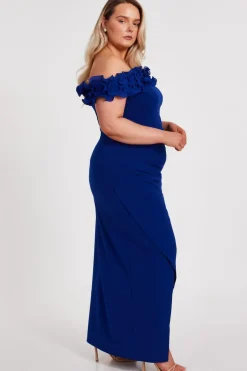 Quiz Curve Bardot Ruffle Maxi Dress Hot