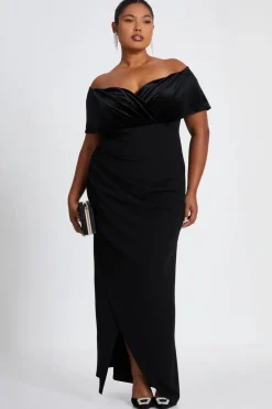 Quiz Curve Black Bardot Maxi Dress Hot