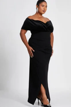 Quiz Curve Black Bardot Maxi Dress Hot