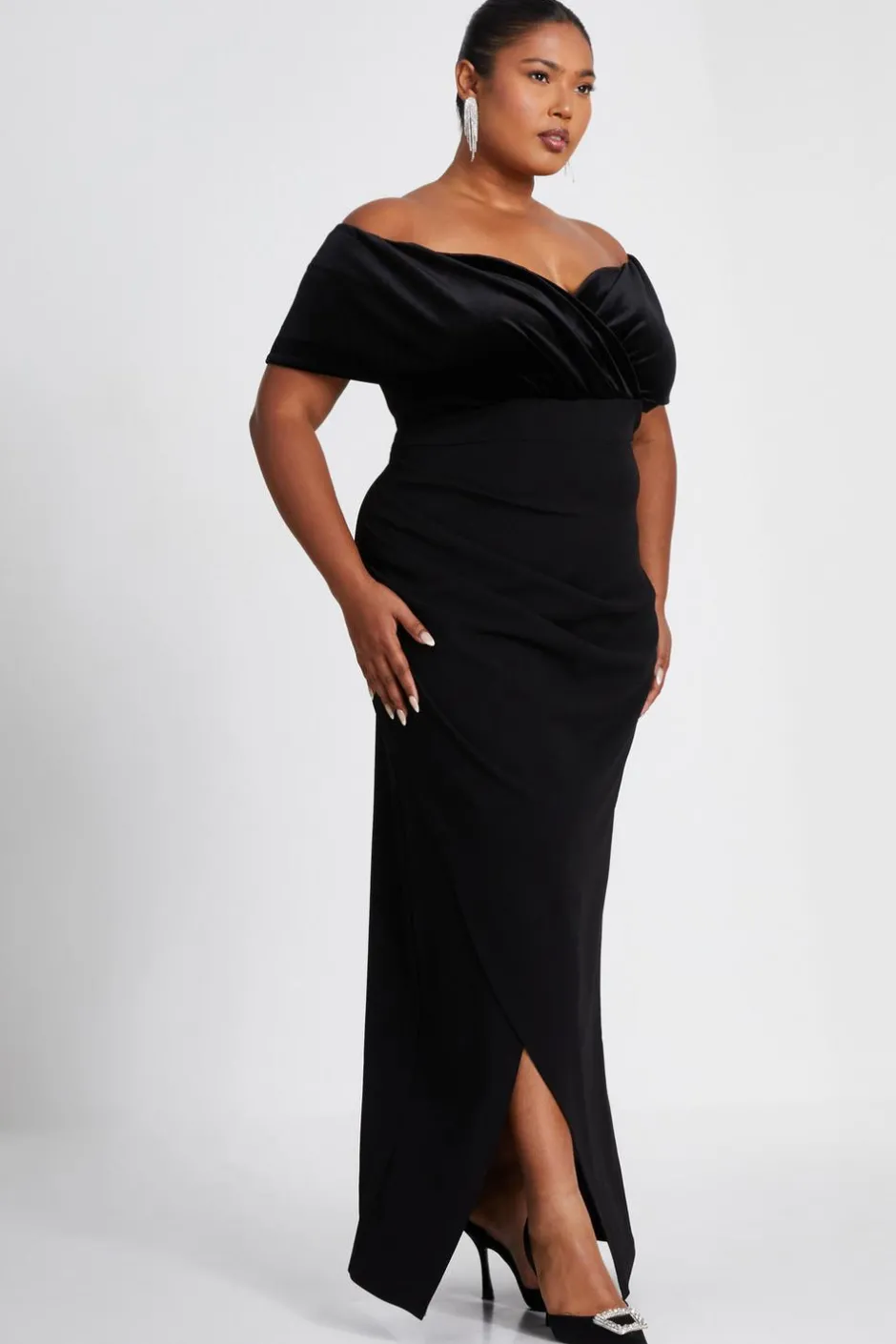 Quiz Curve Black Bardot Maxi Dress Hot