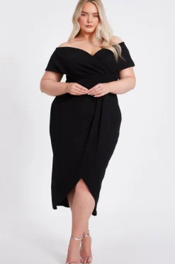 Quiz Curve Bardot Midi Dress Black Clearance