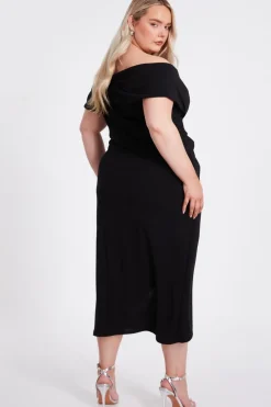 Quiz Curve Bardot Midi Dress Black Clearance
