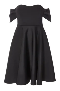 Quiz Curve Black Bardot Midi Skater Dress New