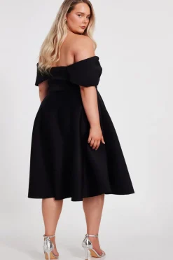 Quiz Curve Black Bardot Midi Skater Dress New