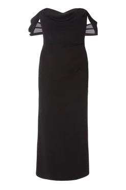 Quiz Curve Chiffon Bardot Maxi Dress Black Clearance
