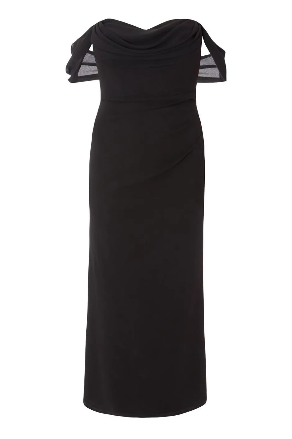 Quiz Curve Chiffon Bardot Maxi Dress Black Clearance