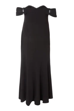 Quiz Curve Chiffon Bardot Maxi Dress Black Clearance