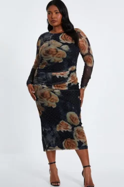 Quiz Curve Black Floral Mesh Midaxi Dress Discount