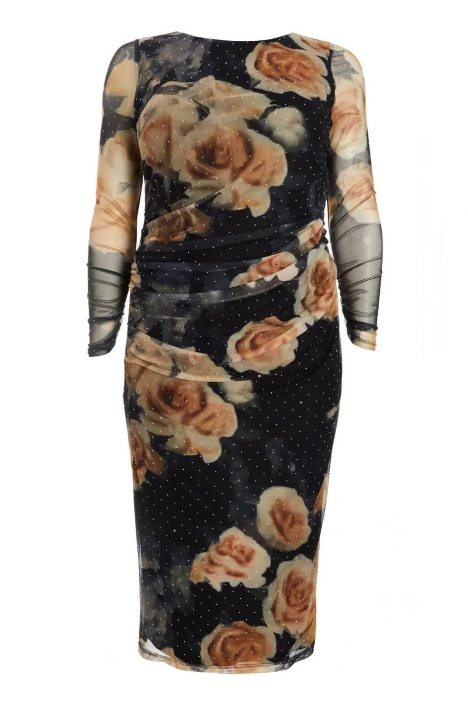 Quiz Curve Black Floral Mesh Midaxi Dress Discount