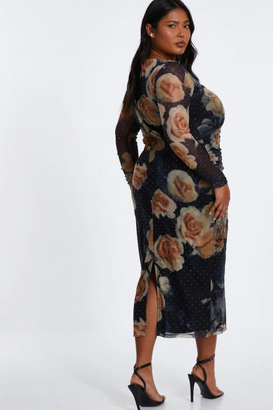 Quiz Curve Black Floral Mesh Midaxi Dress Discount