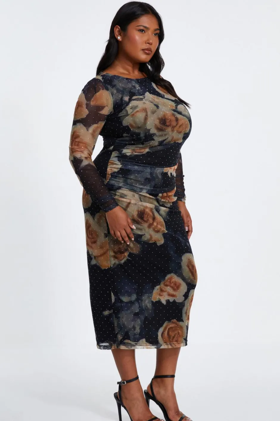 Quiz Curve Black Floral Mesh Midaxi Dress Discount