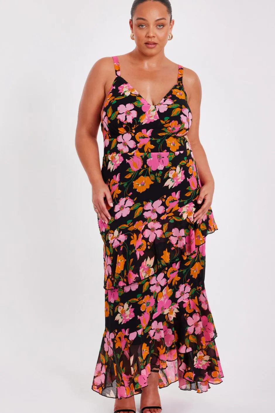 Quiz Curve Black Floral Midaxi Dress Discount