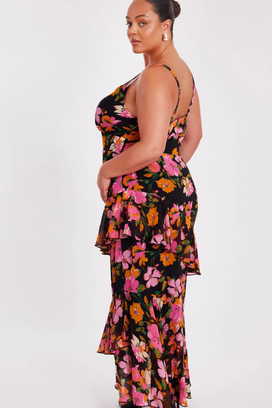 Quiz Curve Black Floral Midaxi Dress Discount