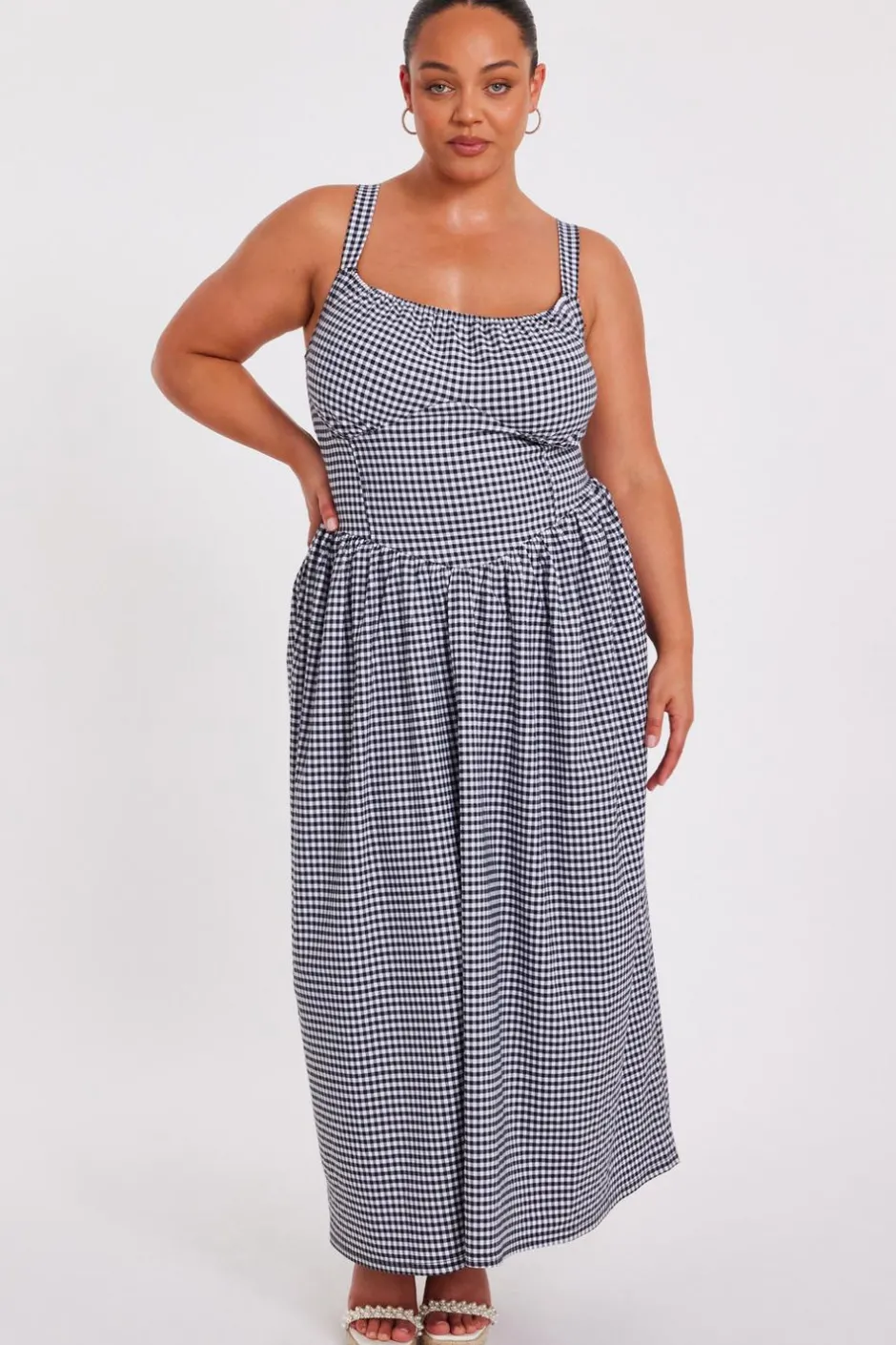 Quiz Curve Black Gingham Midaxi Dress Discount
