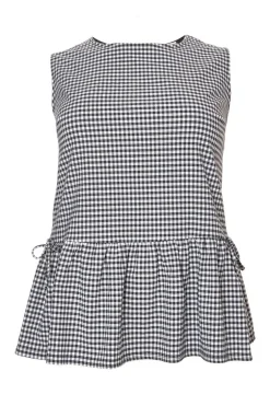 Quiz Curve Black Gingham Peplum Top Sale