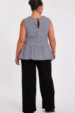 Quiz Curve Black Gingham Peplum Top Sale