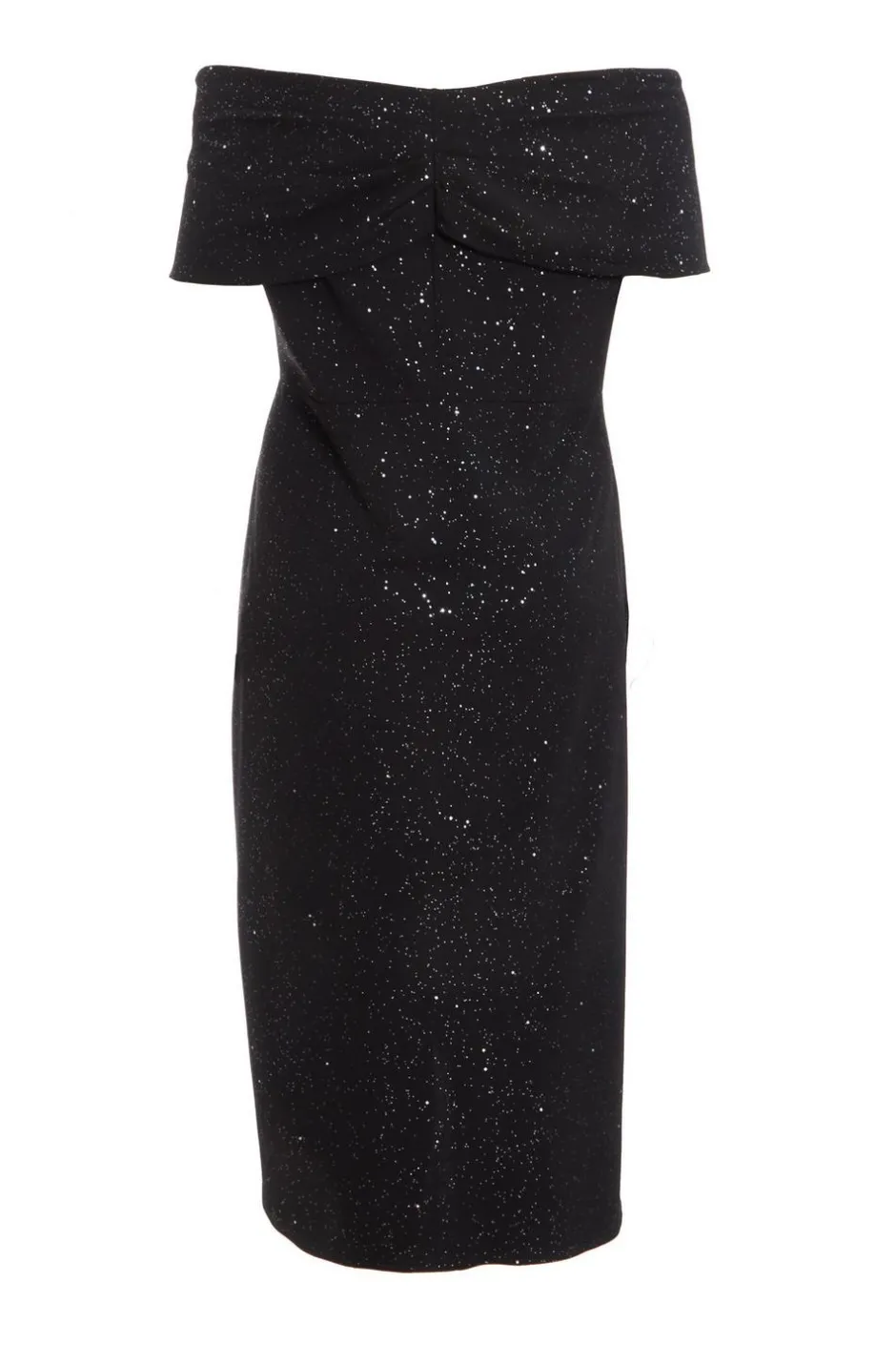 Quiz Curve Black Glitter Bardot Midi Dress Clearance