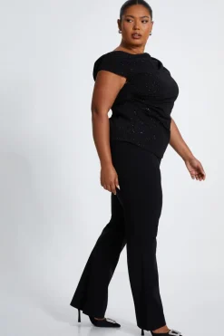 Quiz Curve Black Glitter Drape Neck Top Outlet