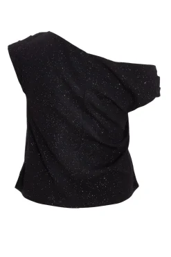 Quiz Curve Black Glitter Drape Neck Top Outlet