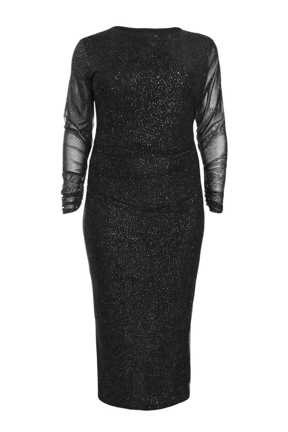 Quiz Curve Glitter Mesh Midaxi Dress Black Clearance