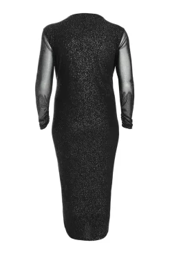 Quiz Curve Glitter Mesh Midaxi Dress Black Clearance