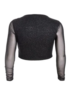 Quiz Curve Glitter Mesh Long Sleeve Top Black