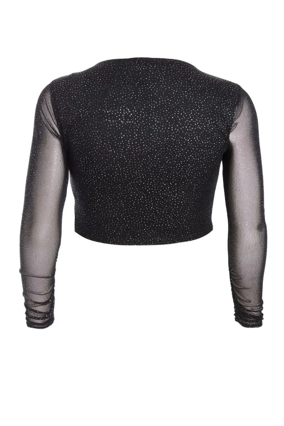 Quiz Curve Glitter Mesh Long Sleeve Top Black